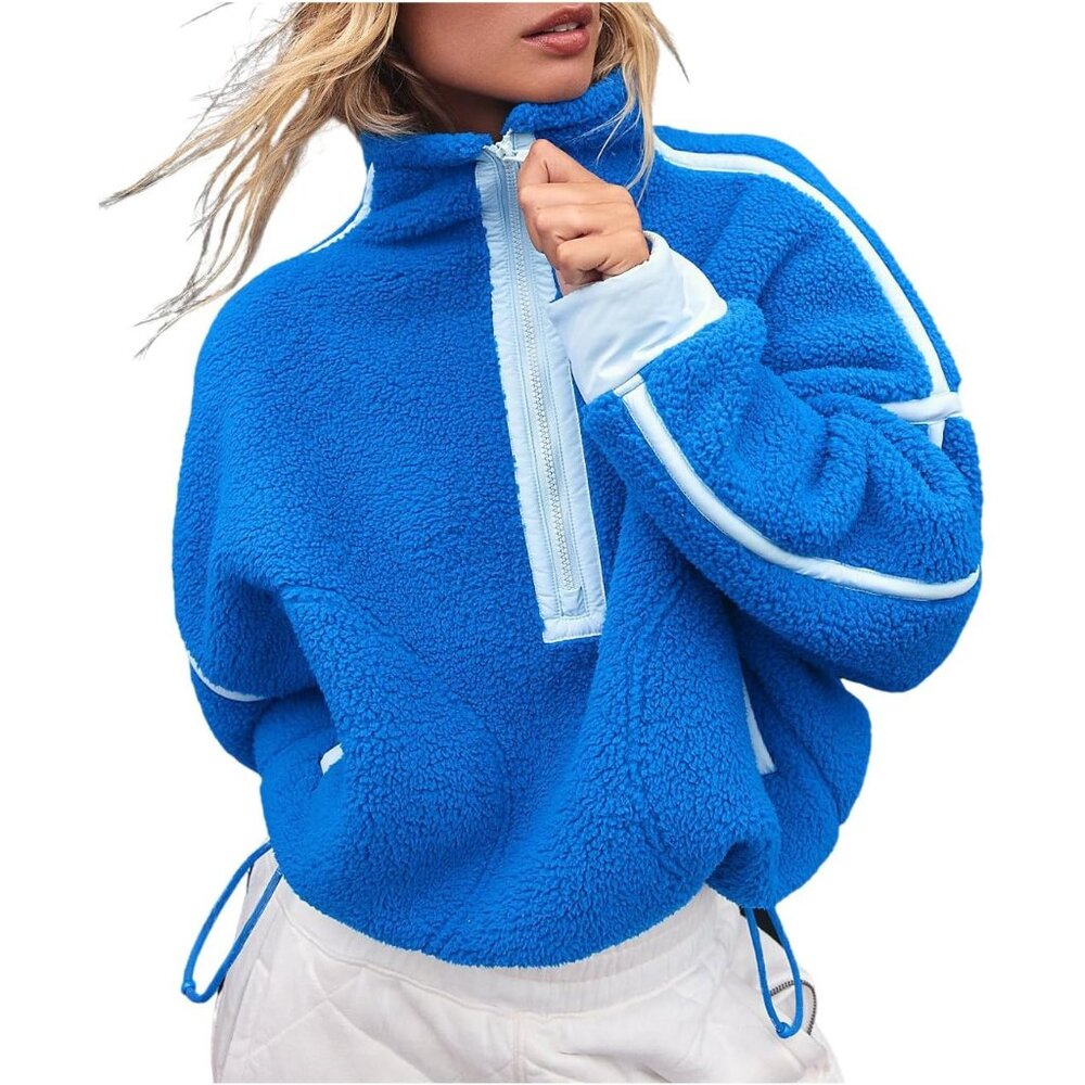 Women's Fleece Sweatshirt Half Zip Pullover Long Sleeve Workout Crop Top
